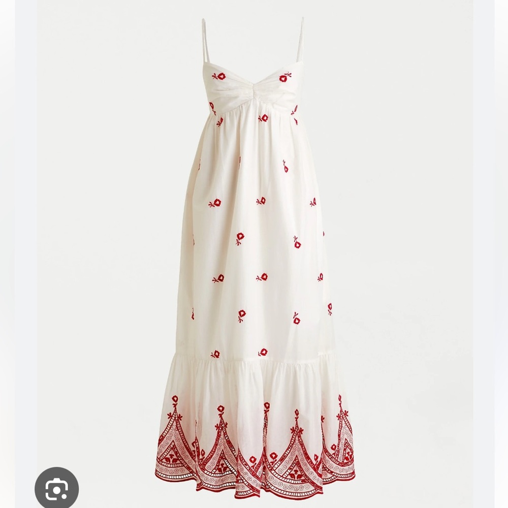 J. Crew Embroidered Beach Maxi Dress White Red 100% Cotton Size Small - Picture 2 of 13